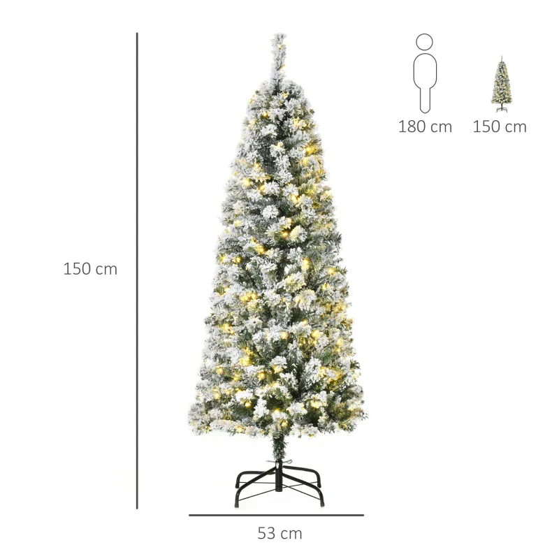 Christmas Time 5FT Prelit Snow Flocked Christmas Tree w/ Light, Indoor Home Xmas Decoration - Image 3