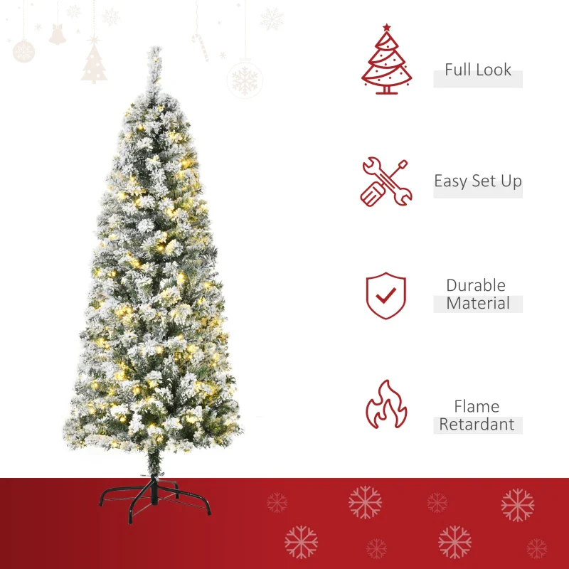 Christmas Time 5FT Prelit Snow Flocked Christmas Tree w/ Light, Indoor Home Xmas Decoration - Image 4