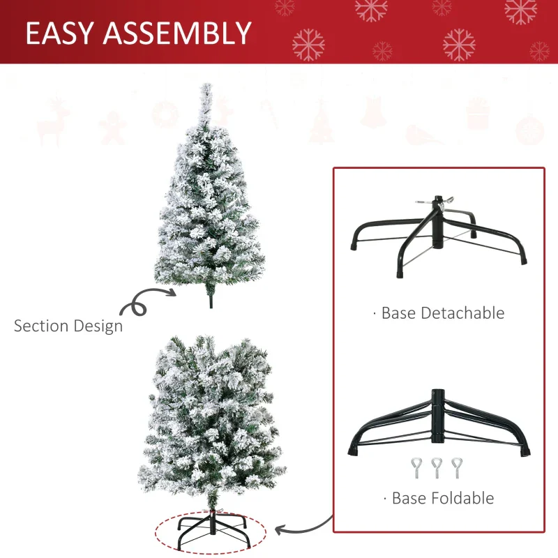Christmas Time 5FT Prelit Snow Flocked Christmas Tree w/ Light, Indoor Home Xmas Decoration - Image 6