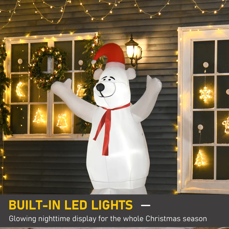 HOMCOM Christmas Time 6ft Inflatable Bear Decoration W/LED Lights, Polyester-Multicolour - Image 3