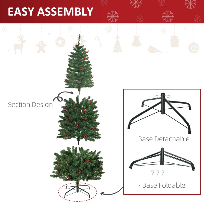 HOMCOM 6FT Prelit Artificial Pencil Christmas Tree with Warm White LED Light, Red Berry, Green - Image 10