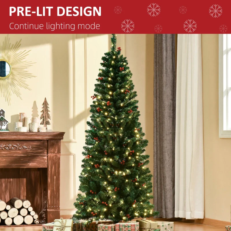 HOMCOM 6FT Prelit Artificial Pencil Christmas Tree with Warm White LED Light, Red Berry, Green - Image 6