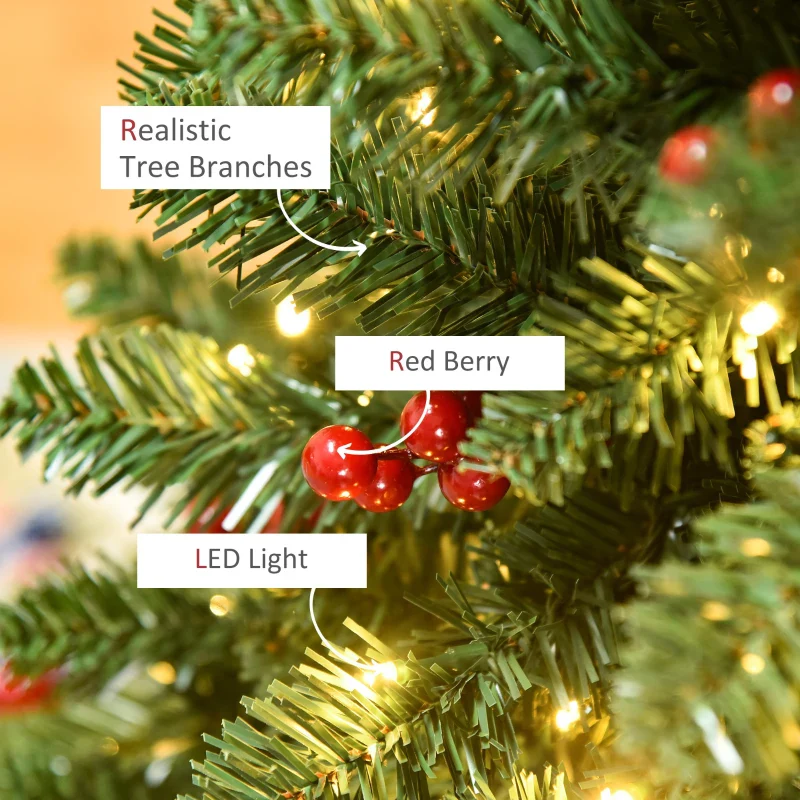 HOMCOM 6FT Prelit Artificial Pencil Christmas Tree with Warm White LED Light, Red Berry, Green - Image 7