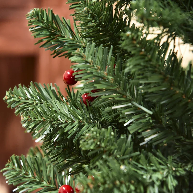 HOMCOM 6FT Prelit Artificial Pencil Christmas Tree with Warm White LED Light, Red Berry, Green - Image 8