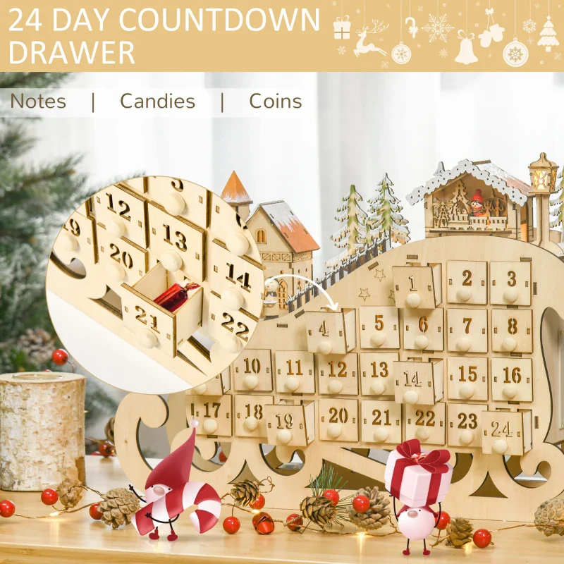 HOMCOM Christmas Sleigh advent Calendar - Image 7