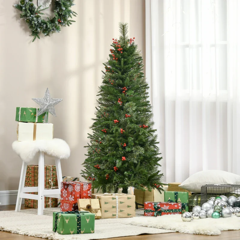 HOMCOM 1.5m Christmas Tree Slim 5' with Berries - Image 10