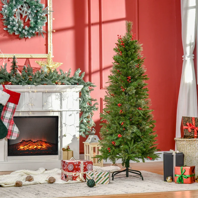 HOMCOM 1.5m Christmas Tree Slim 5' with Berries - Image 2