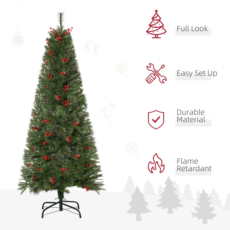 HOMCOM 1.5m Christmas Tree Slim 5' with Berries - Image 4