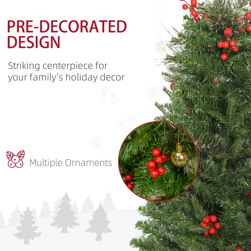 HOMCOM 1.5m Christmas Tree Slim 5' with Berries - Image 6