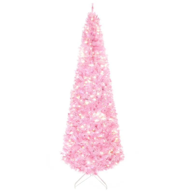 HOMCOM Christmas Tree Slim Pink 5' with 250 Warm White LED Lights - Image 11