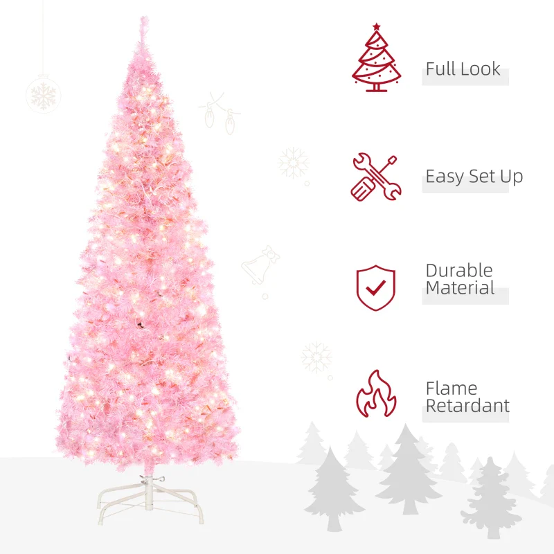 HOMCOM Christmas Tree Slim Pink 5' with 250 Warm White LED Lights - Image 4