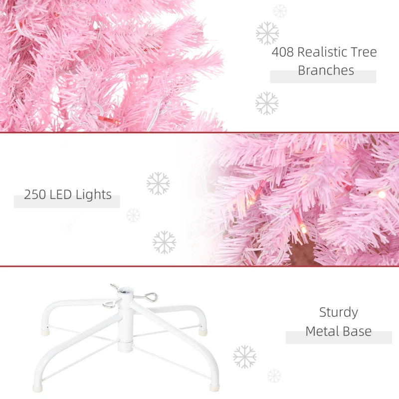 HOMCOM Christmas Tree Slim Pink 5' with 250 Warm White LED Lights - Image 7