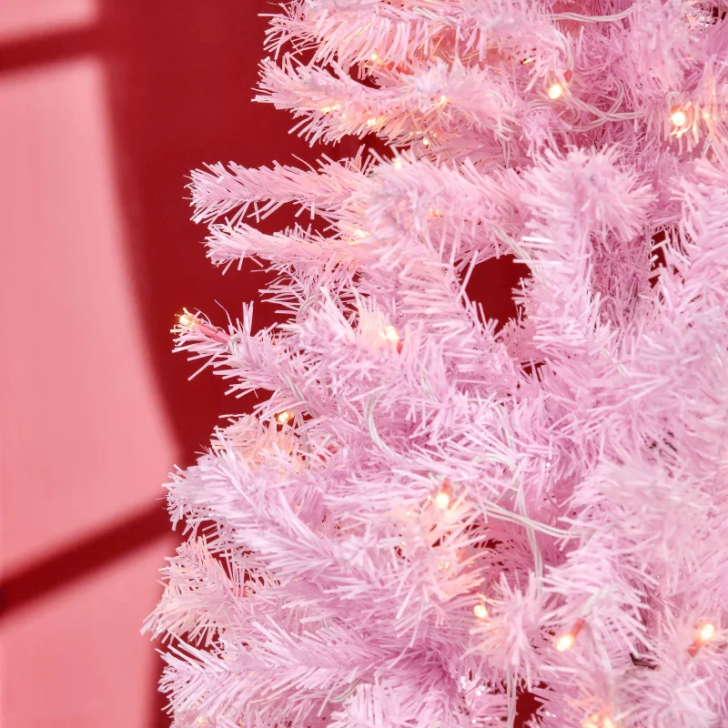 HOMCOM Christmas Tree Slim Pink 6' with 300 Warm White LED Lights - Image 7