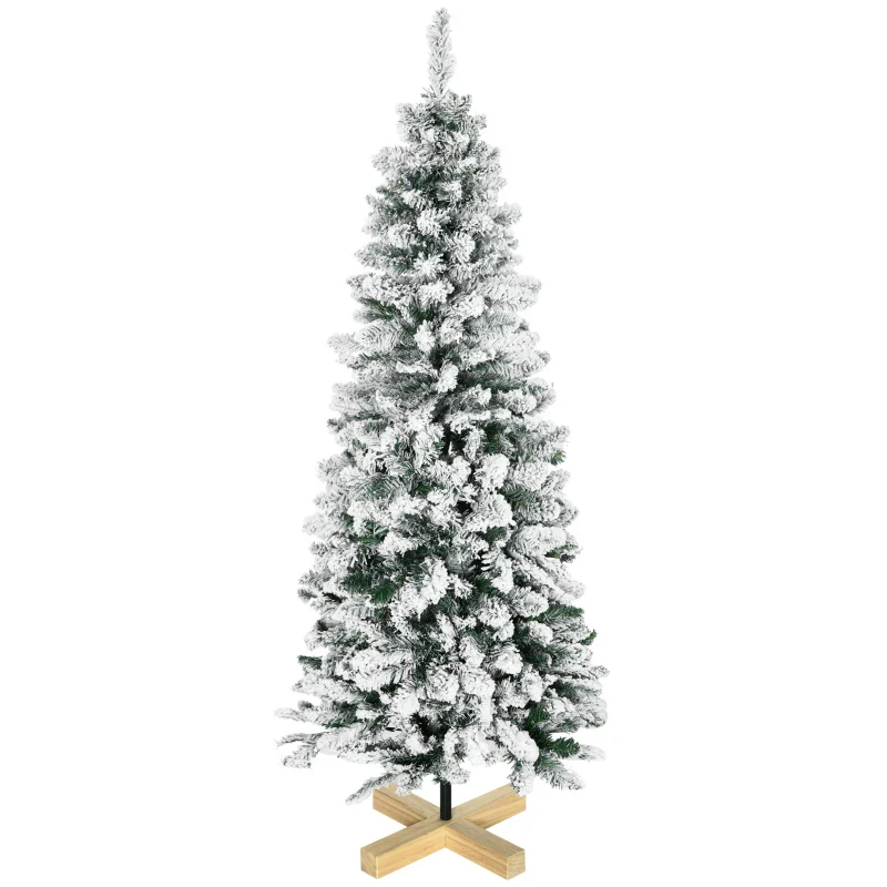 HOMCOM Christmas Tree Snow Flocked Slim 5' with Pinewood Base - Image 11