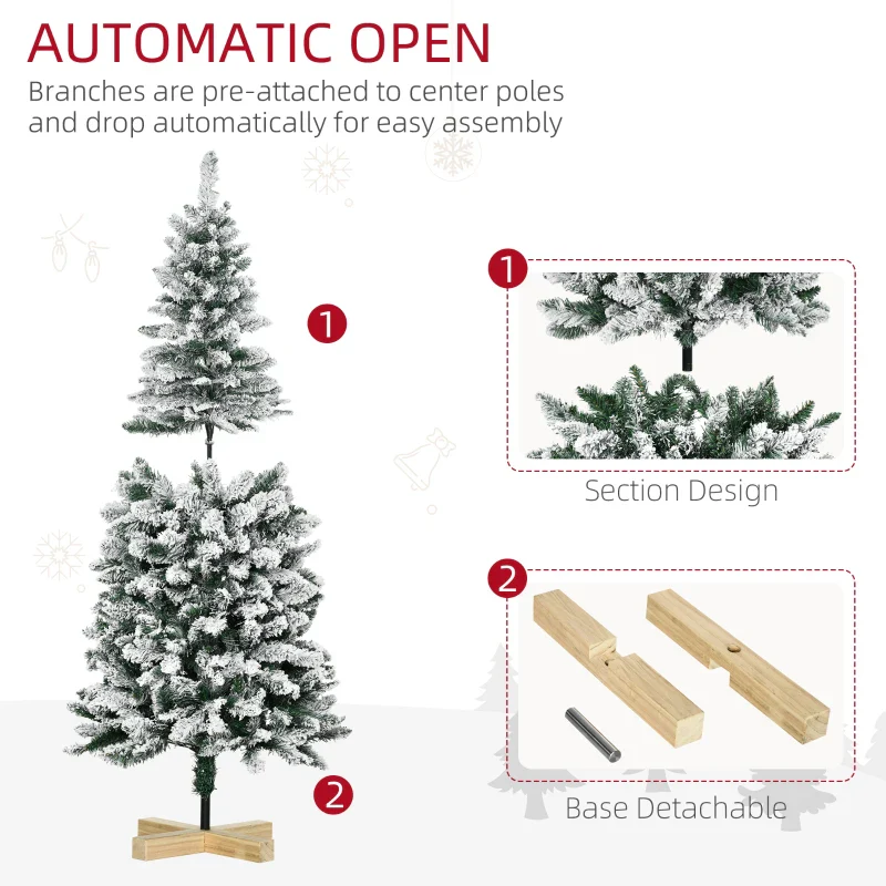 HOMCOM Christmas Tree Snow Flocked Slim 5' with Pinewood Base - Image 6