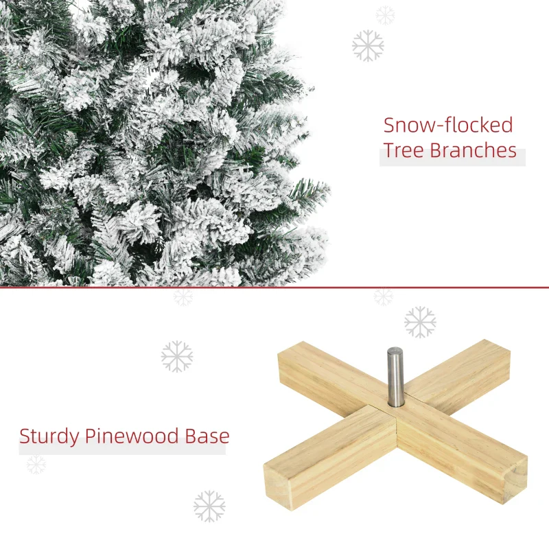 HOMCOM Christmas Tree Snow Flocked Slim 5' with Pinewood Base - Image 7