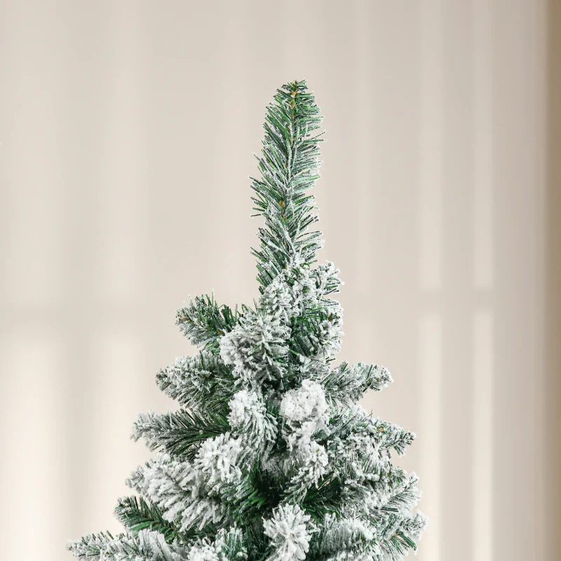 HOMCOM Christmas Tree Snow Flocked Slim 5' with Pinewood Base - Image 8