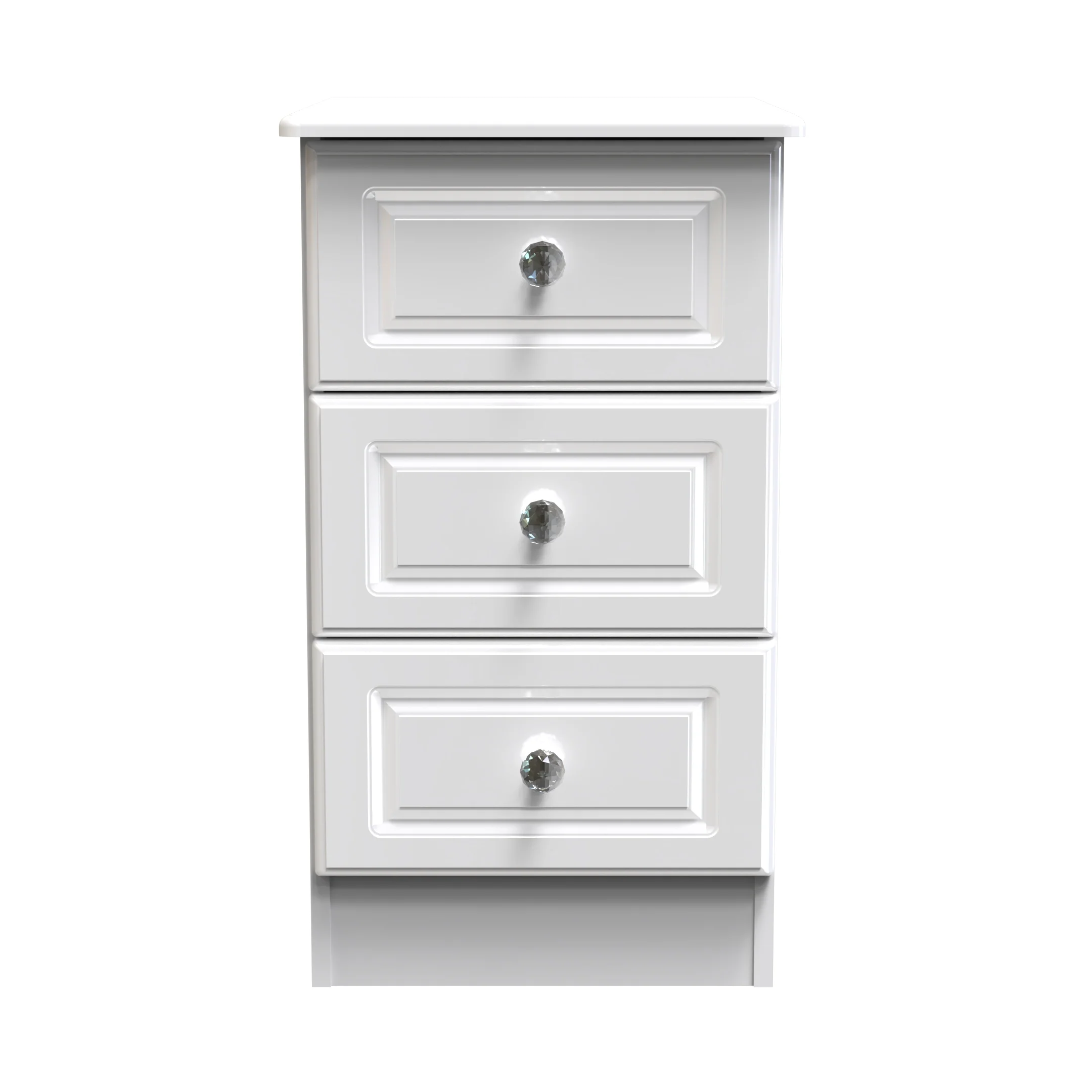 Clarence Ready Assembled 3 Drawer Bedside Cabinet in White Gloss & White