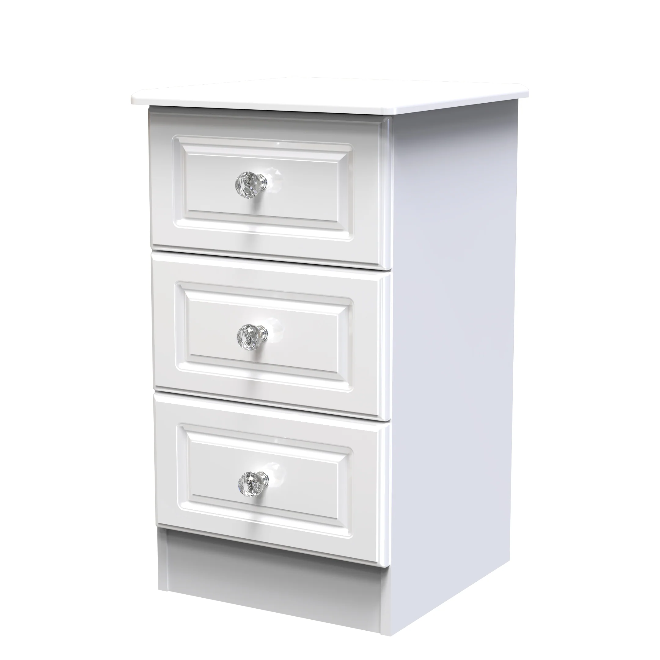 Clarence Ready Assembled 3 Drawer Bedside Cabinet in White Gloss & White - Image 3