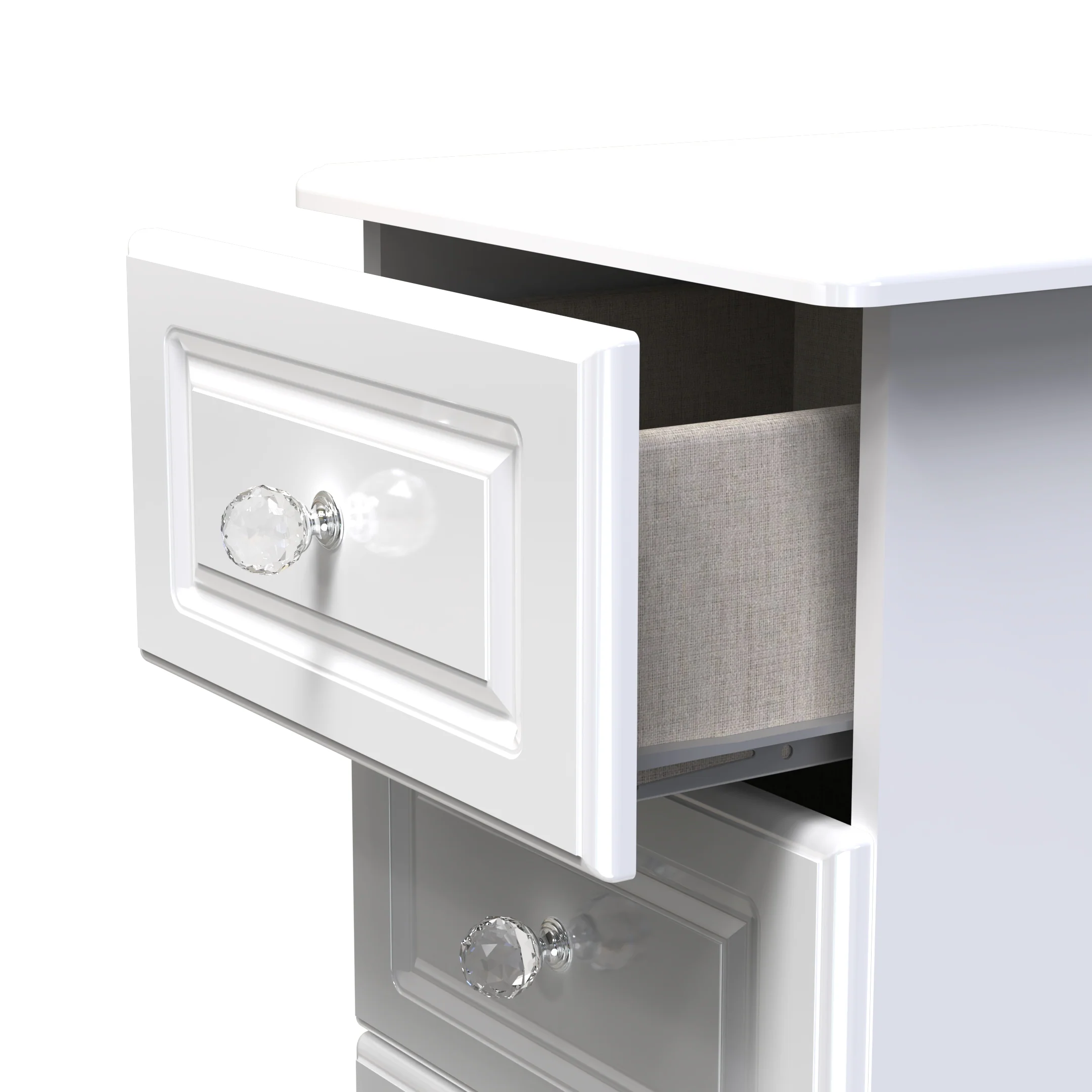 Clarence Ready Assembled 3 Drawer Bedside Cabinet in White Gloss & White - Image 5