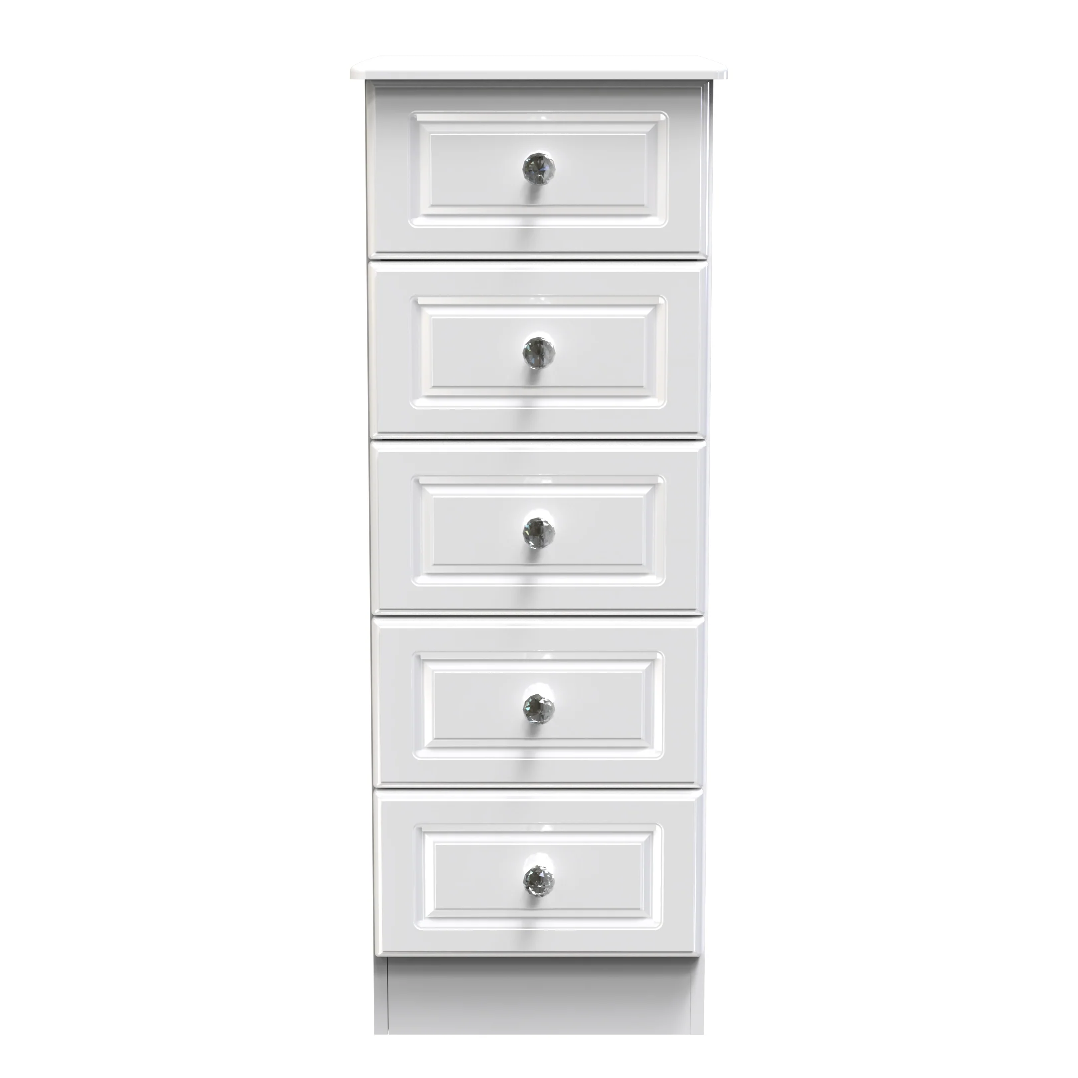 Clarence Ready Assembled 5 Drawer Tallboy in White Gloss & White
