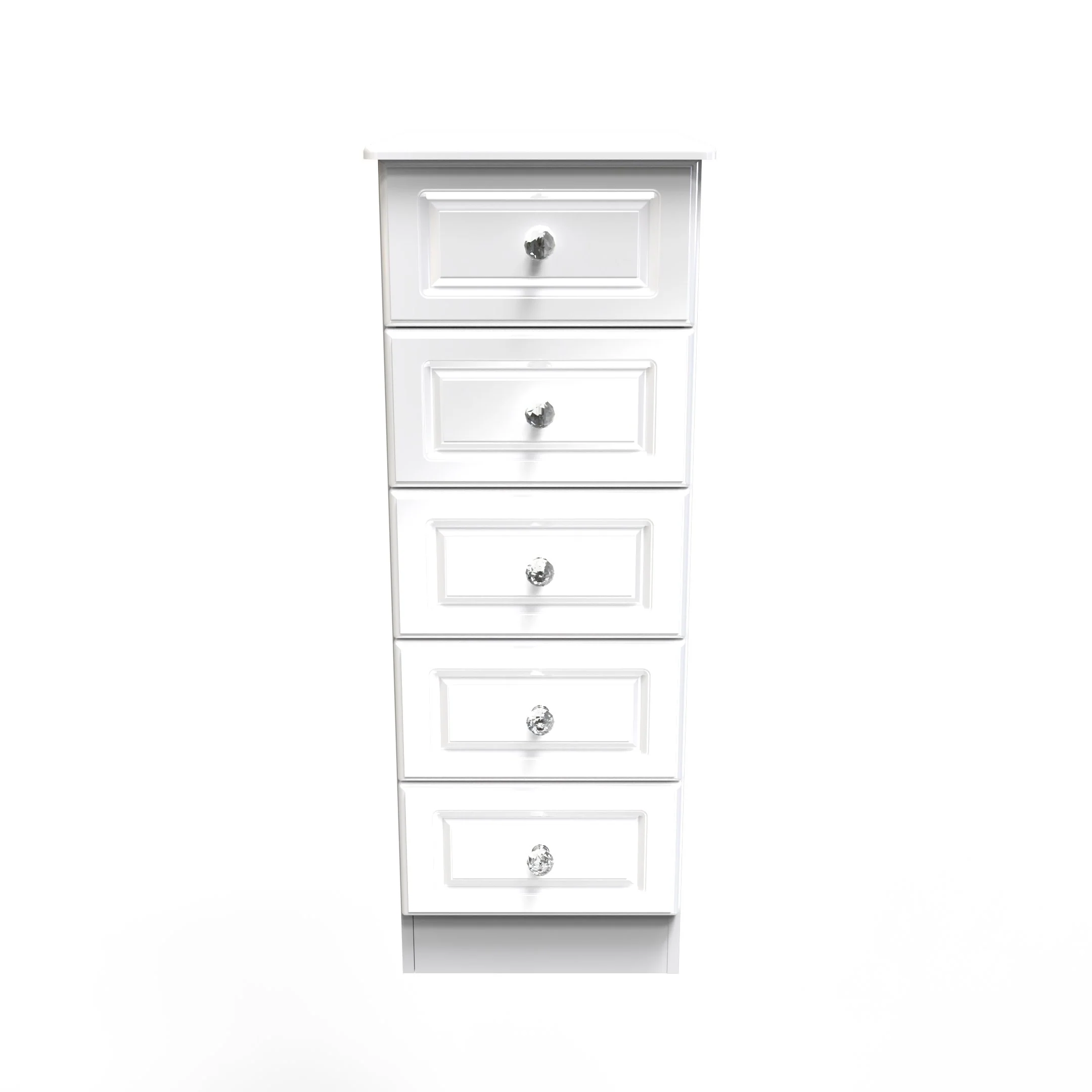 Clarence Ready Assembled 5 Drawer Tallboy in White Gloss & White - Image 2