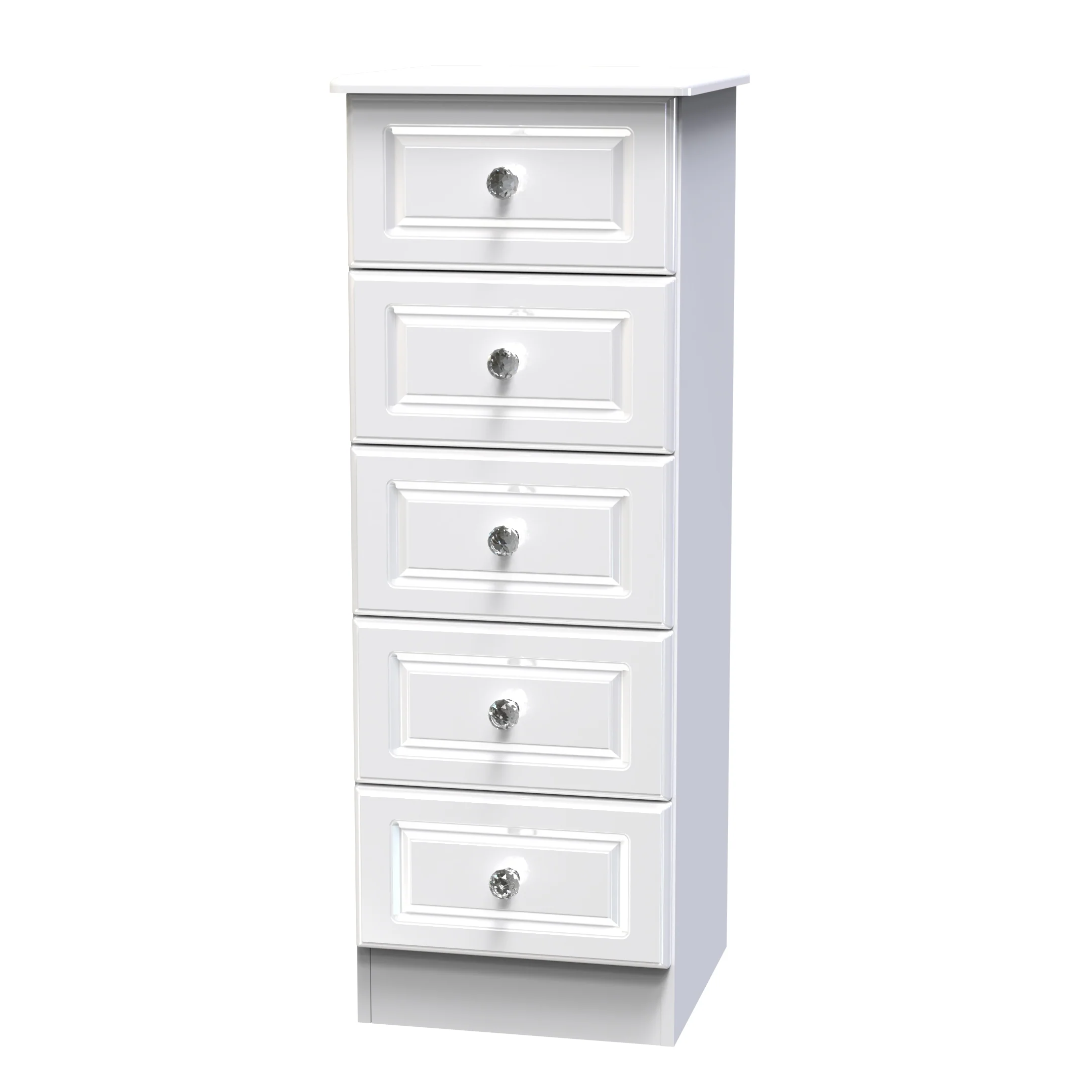 Clarence Ready Assembled 5 Drawer Tallboy in White Gloss & White - Image 5