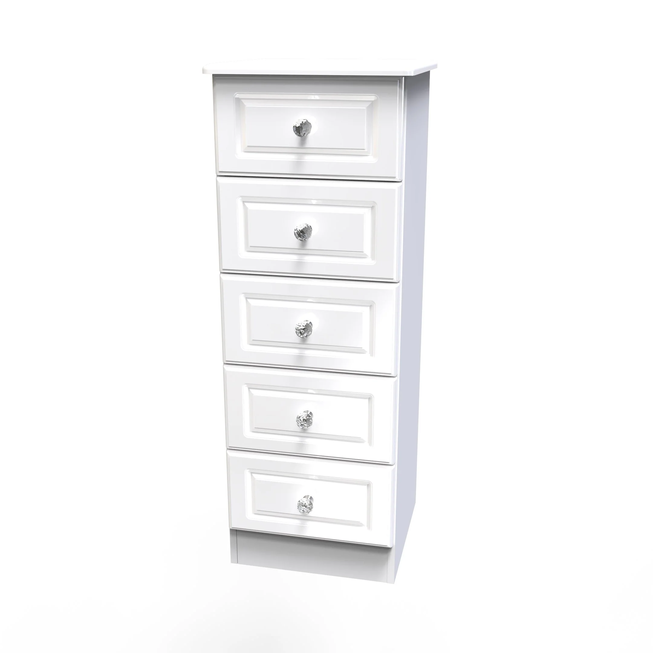 Clarence Ready Assembled 5 Drawer Tallboy in White Gloss & White - Image 6