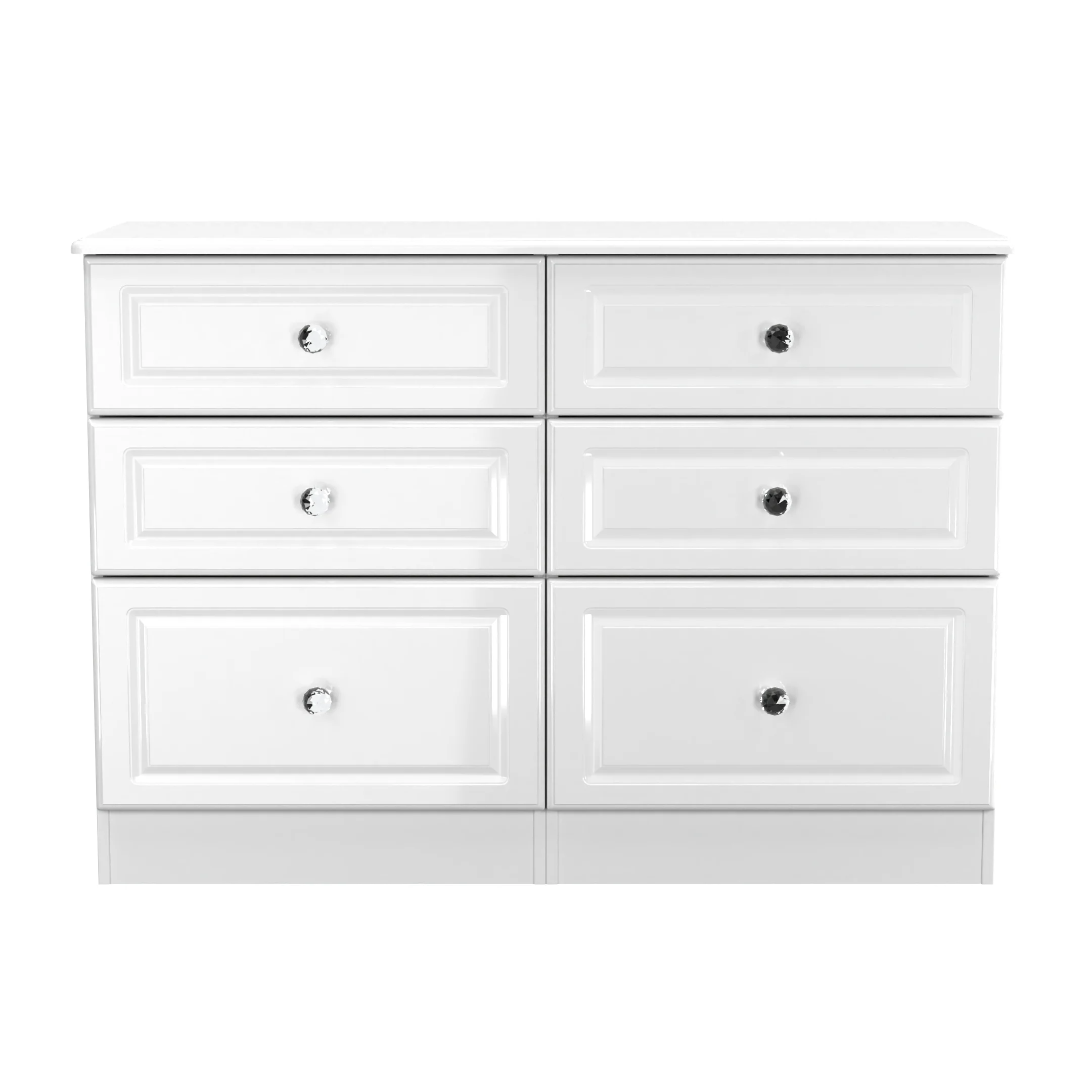 Clarence Ready Assembled 6 Drawer Wide Chest in White Gloss & White