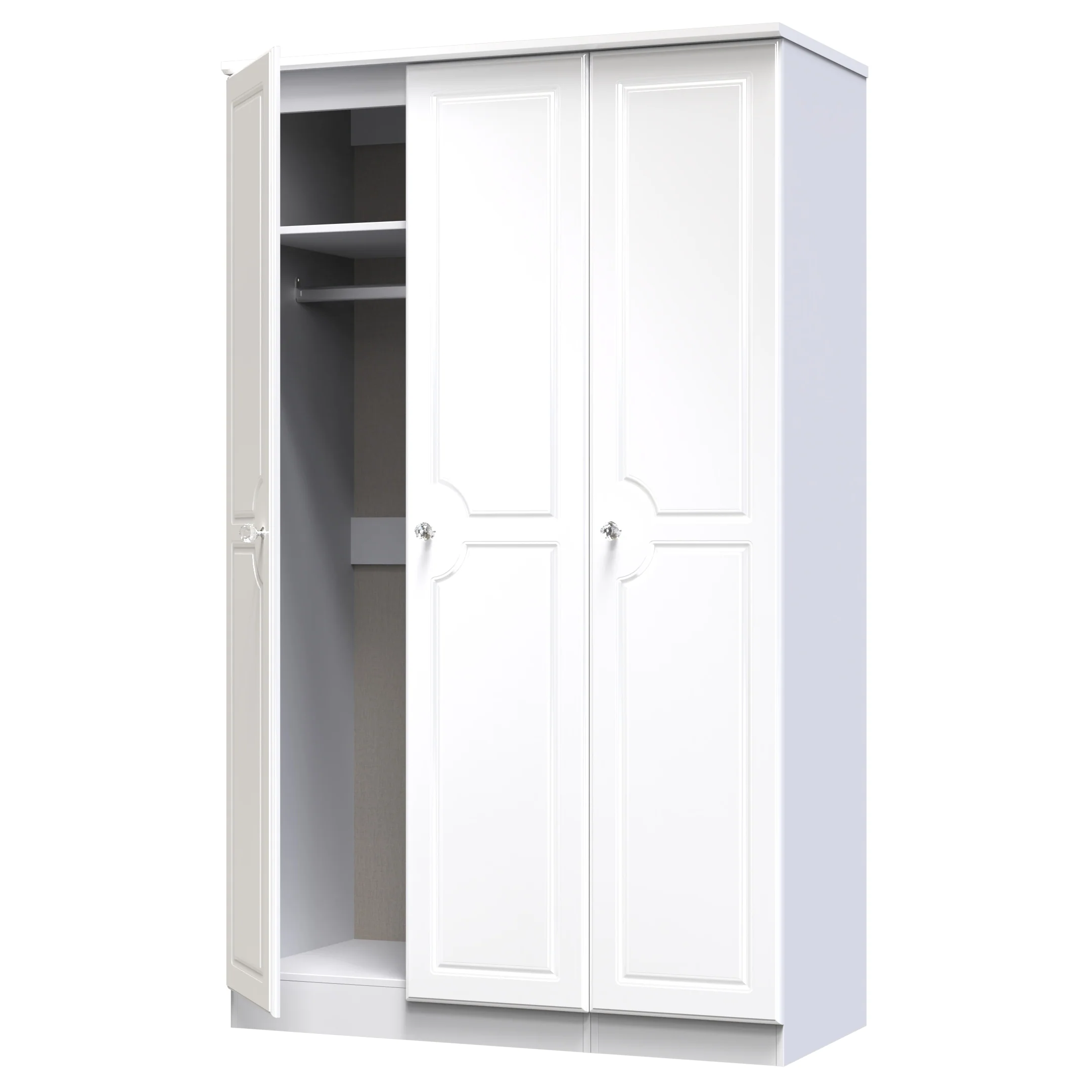 Clarence Ready Assembled Triple Plain Wardrobe in White Gloss & White - Image 5
