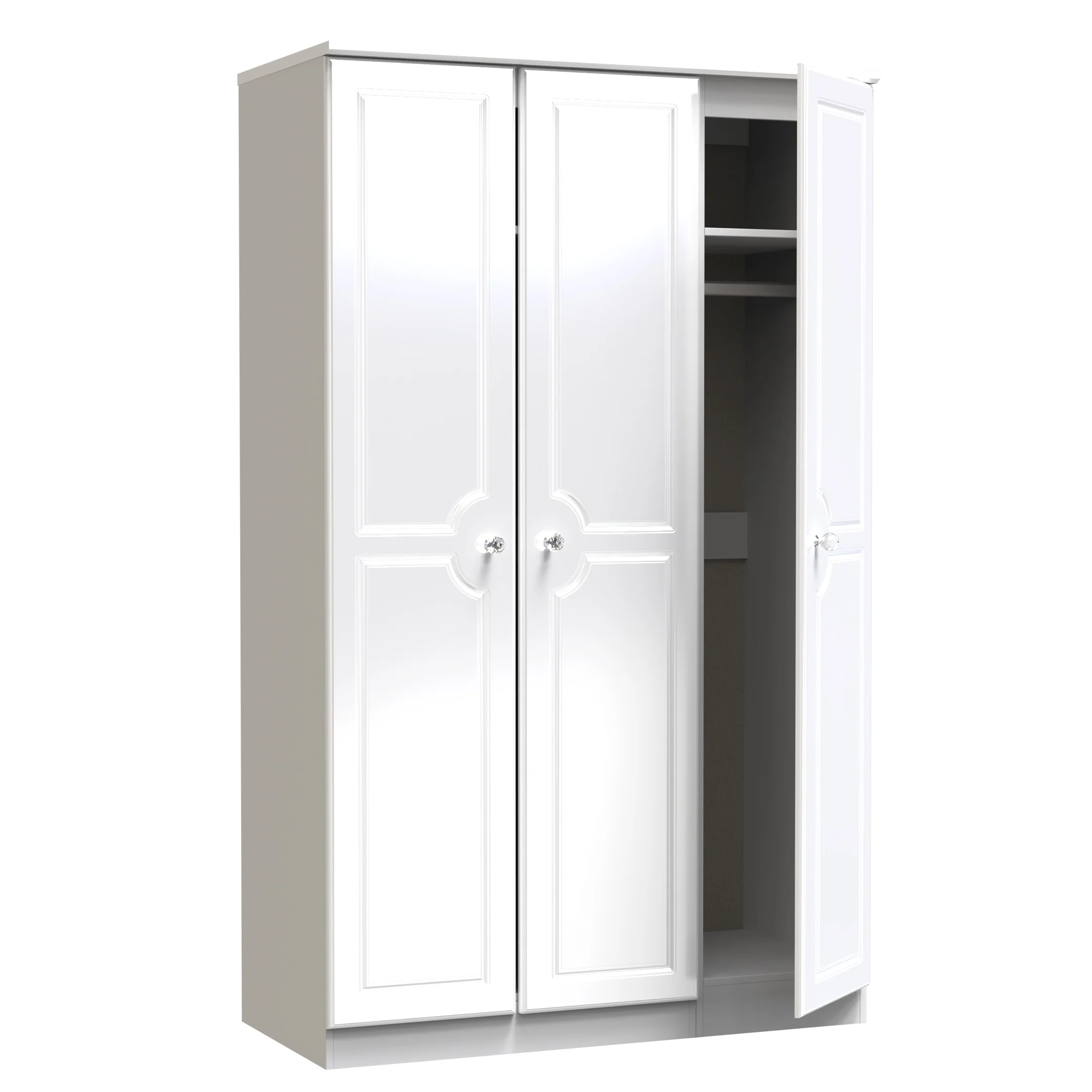 Clarence Ready Assembled Triple Plain Wardrobe in White Gloss & White - Image 6