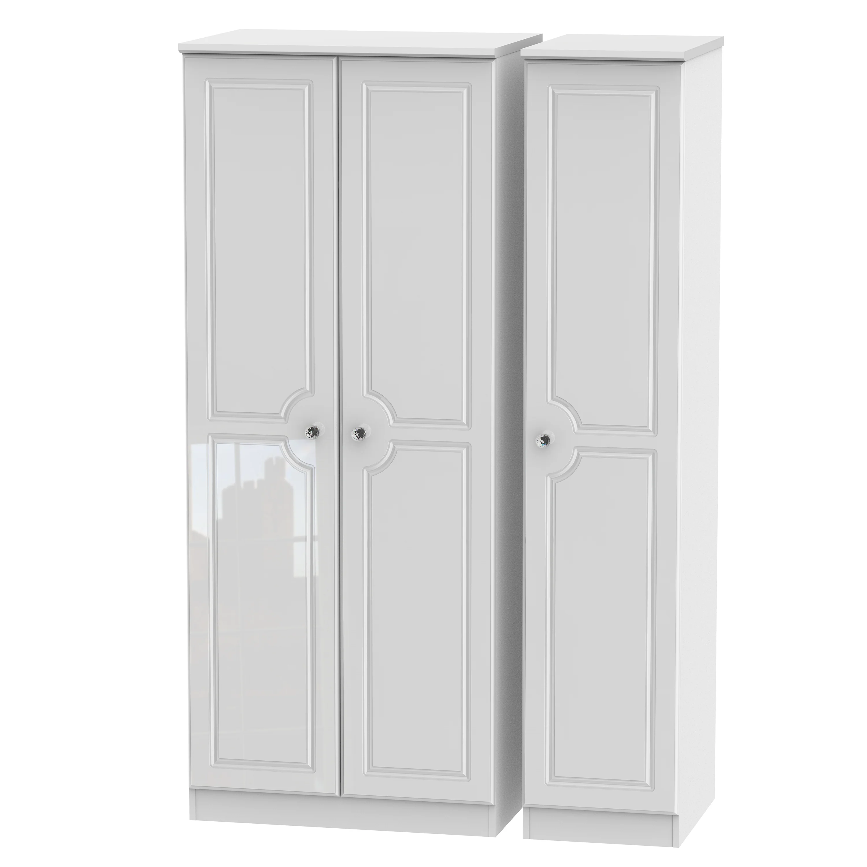 Clarence Ready Assembled Triple Plain Wardrobe in White Gloss & White - Image 7