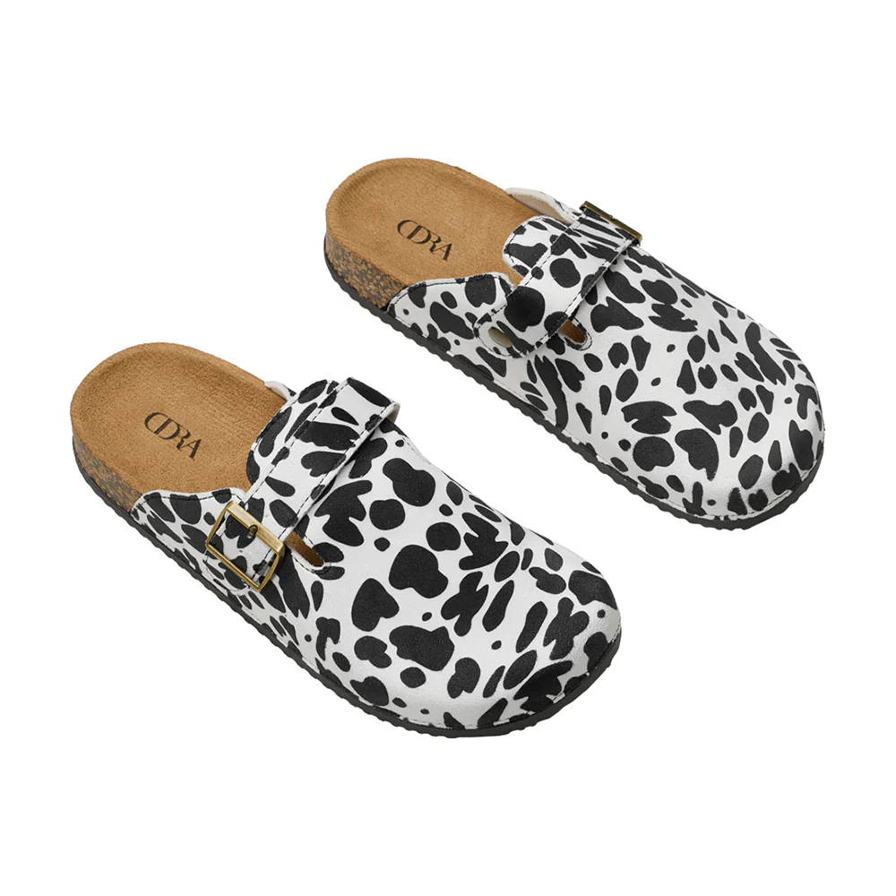 Closed-Toe Slip-On Mules Sandals - Cow Print - Image 4