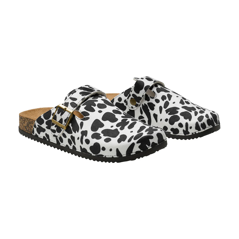 Closed-Toe Slip-On Mules Sandals - Cow Print - Image 5