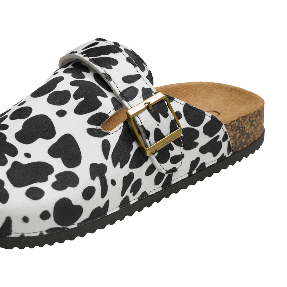 Closed-Toe Slip-On Mules Sandals - Cow Print - Image 7