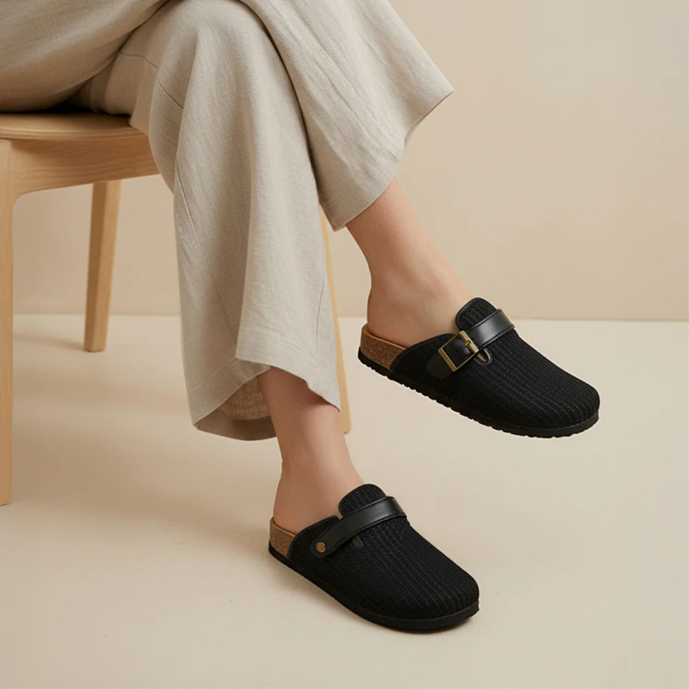 Closed-Toe Slip-On Mules Sandals - Black - Image 2