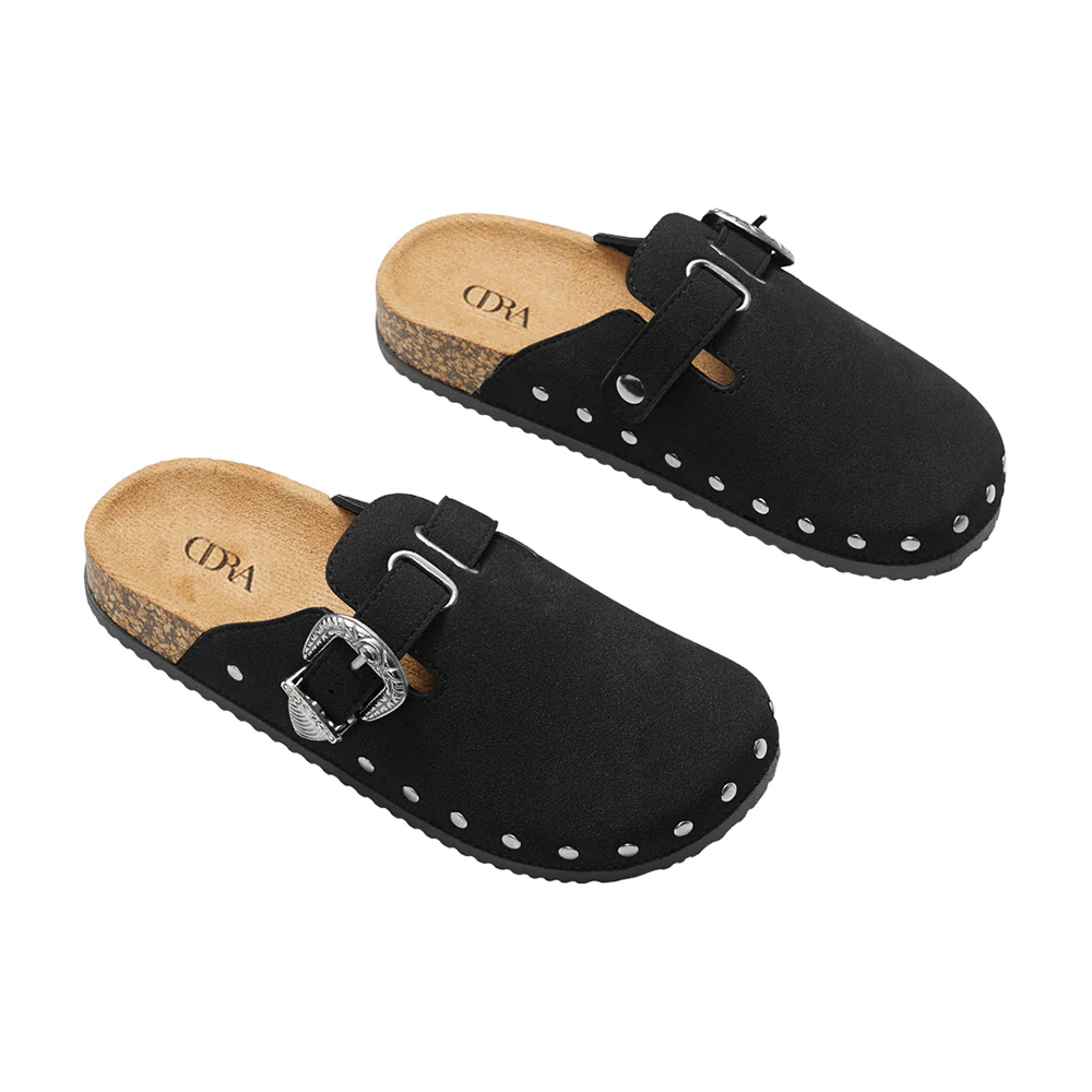 Closed-Toe Slip-On Mules Sandals - Black Studded - Image 4