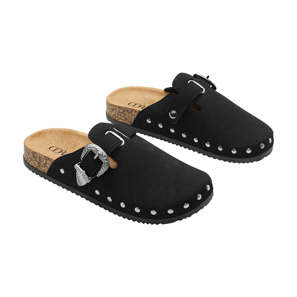 Closed-Toe Slip-On Mules Sandals - Black Studded - Image 5