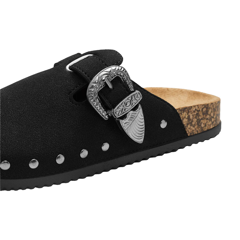 Closed-Toe Slip-On Mules Sandals - Black Studded - Image 7