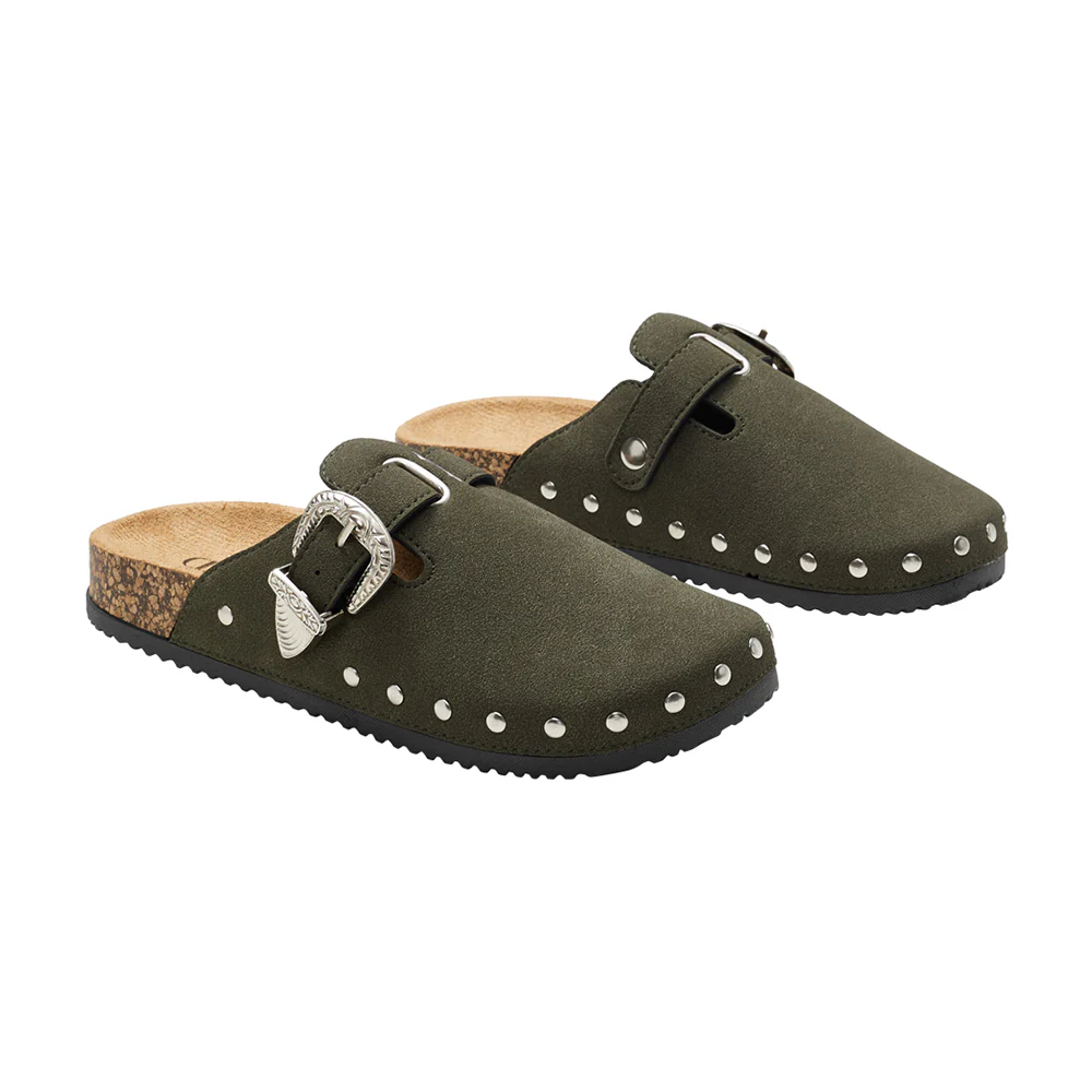 Closed-Toe Slip-On Mules Sandals - Dark Green - Image 5