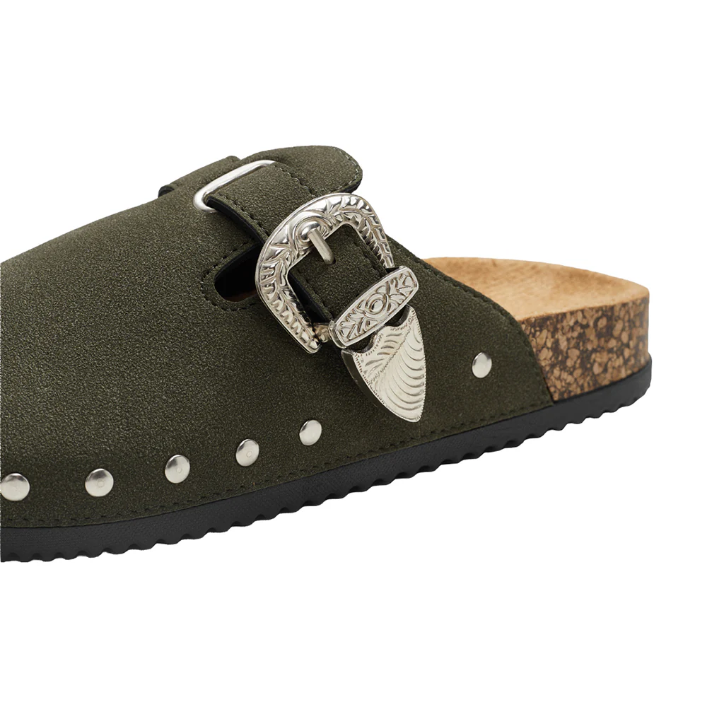 Closed-Toe Slip-On Mules Sandals - Dark Green - Image 7