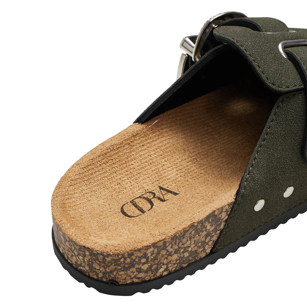 Closed-Toe Slip-On Mules Sandals - Dark Green - Image 8
