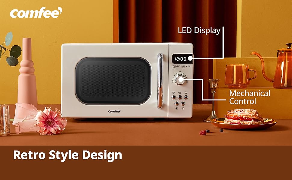 Comfee 800W 21L Retro Microwave Oven with LED Display - Image 3