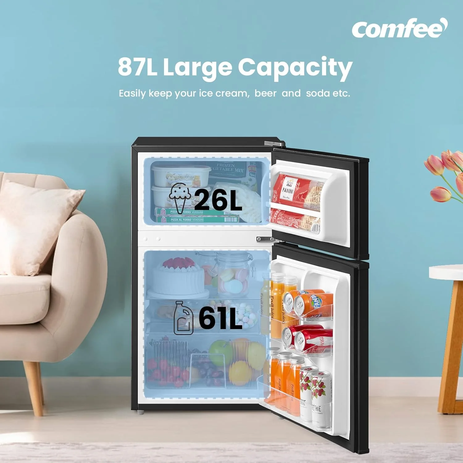 COMFEE 87L Under Counter Fridge Freezer - Image 5