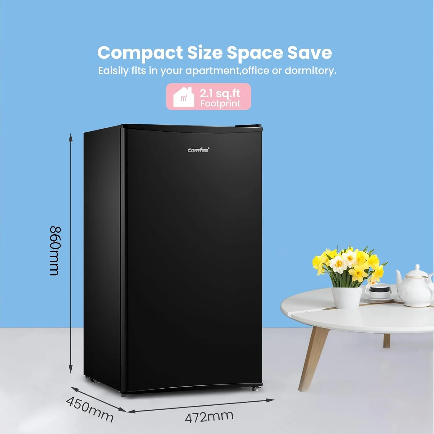 Comfee Black 93L Under Counter Fridge with 3 Glass Shelves - Image 6