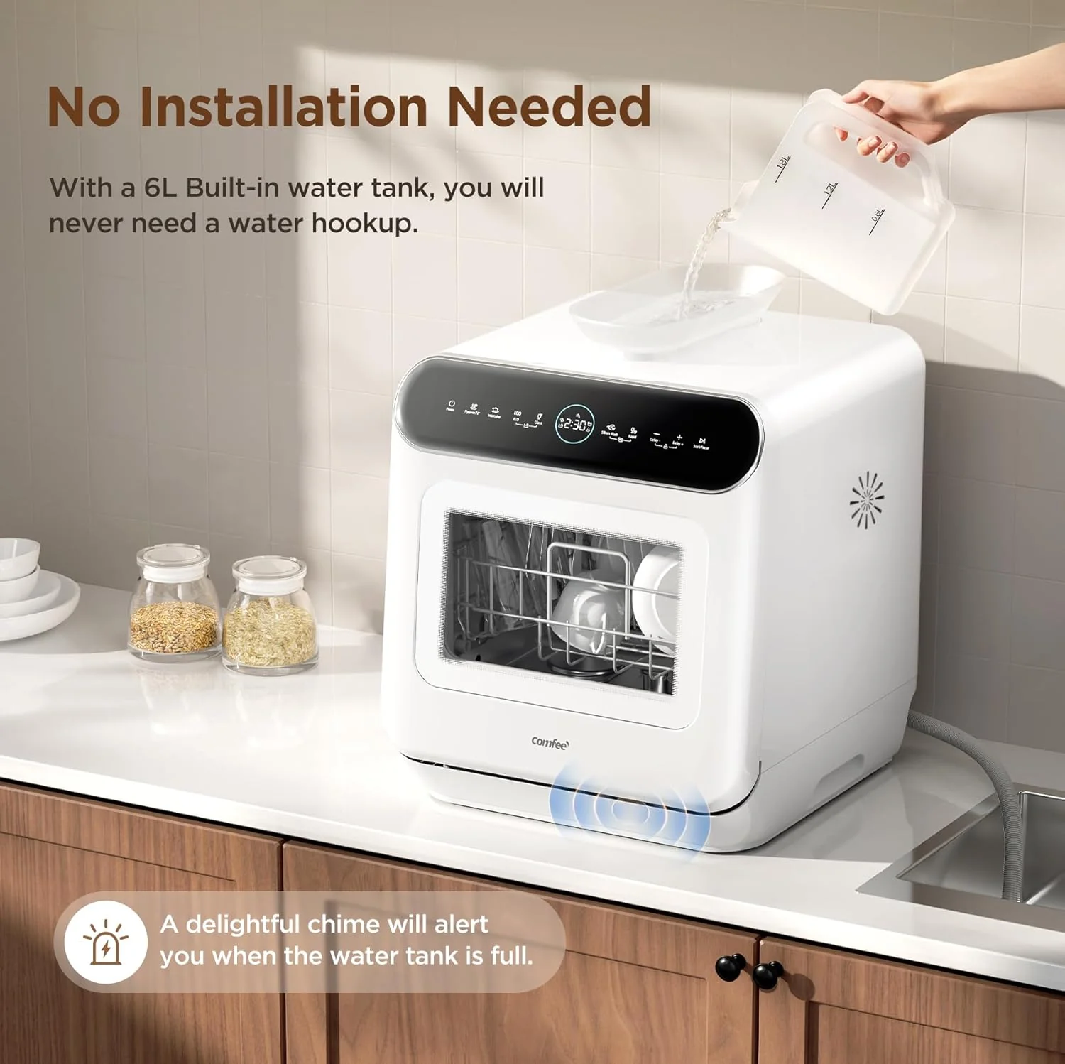 COMFEE White Countertop Dishwasher With A Visible Door - Image 4