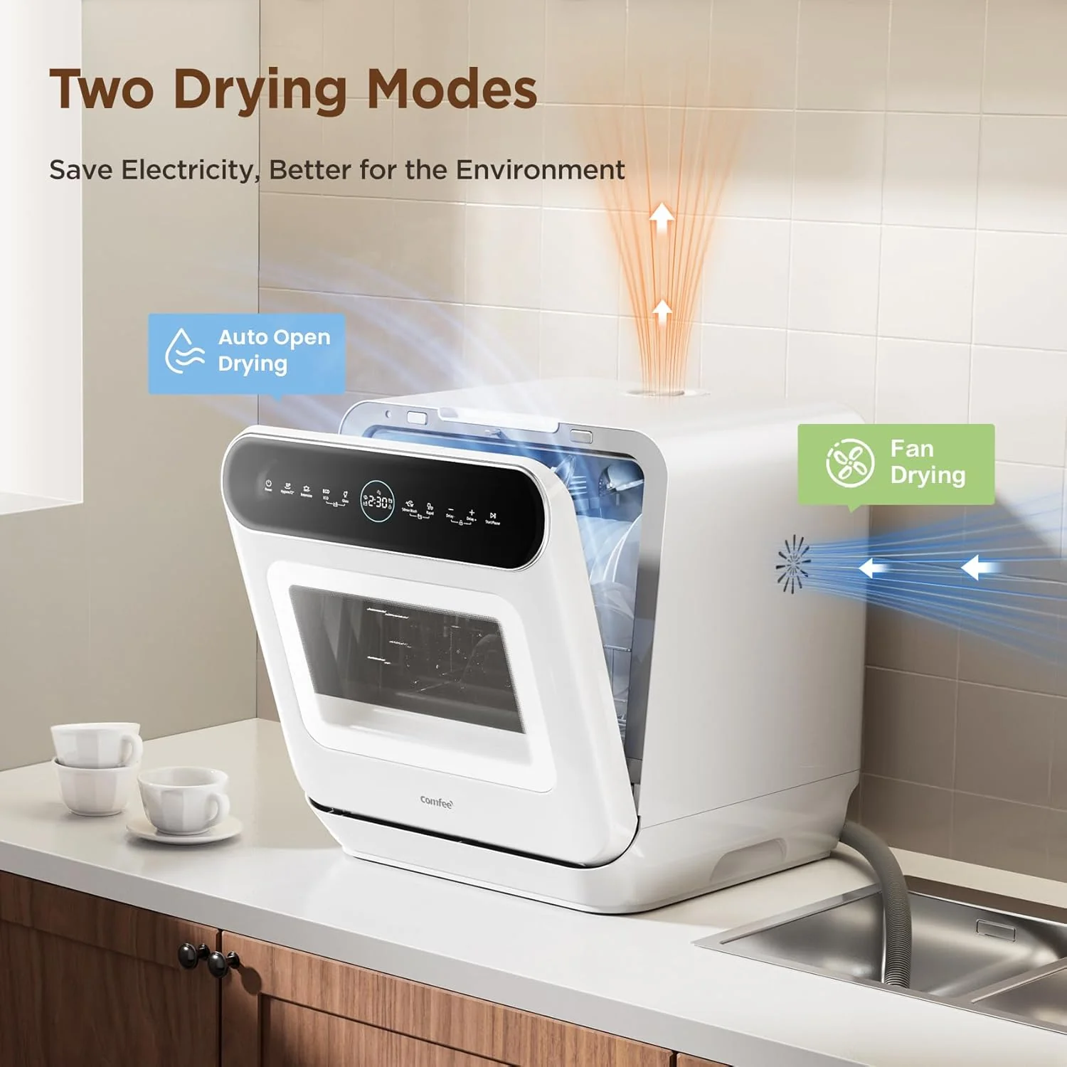 COMFEE White Countertop Dishwasher With A Visible Door - Image 5