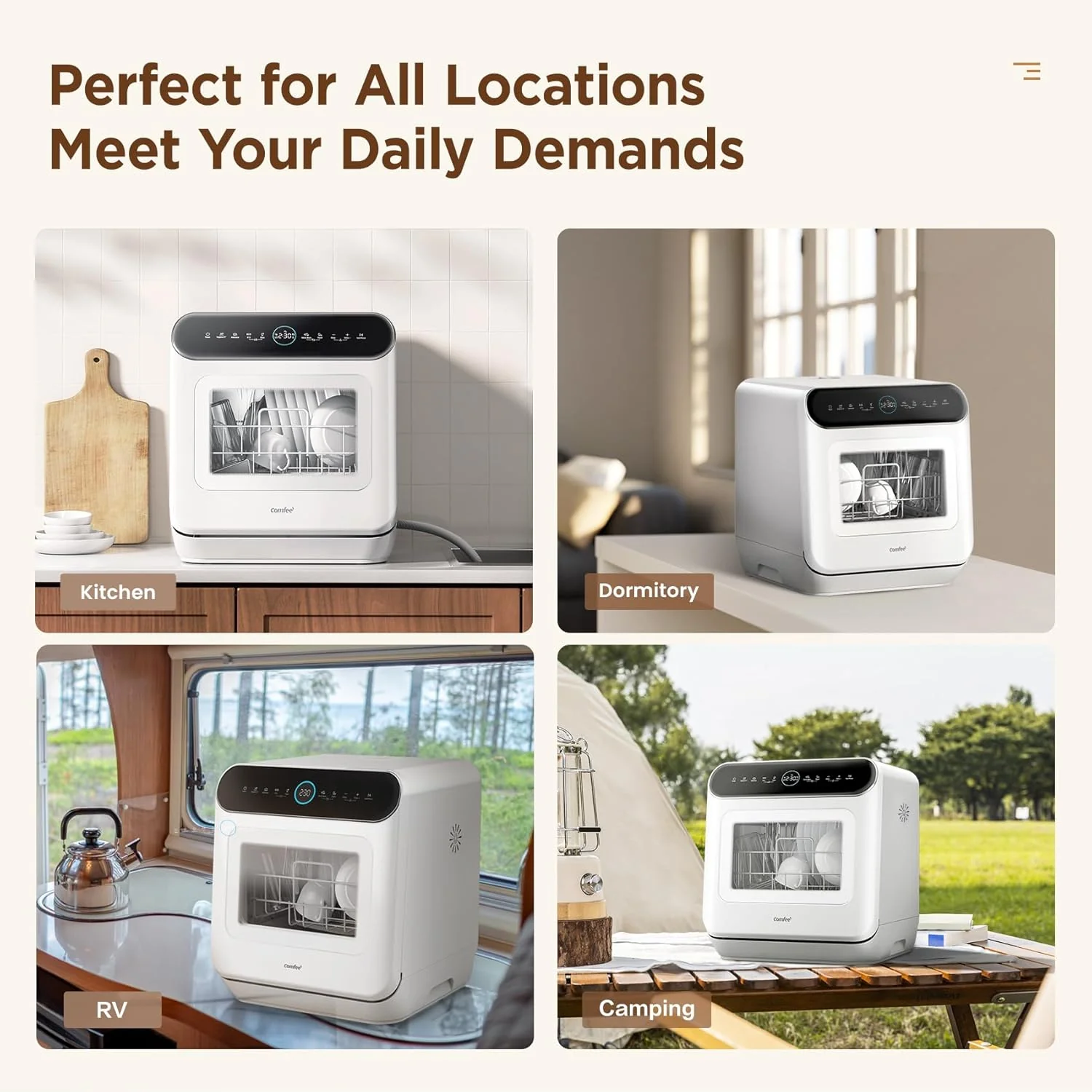 COMFEE White Countertop Dishwasher With A Visible Door - Image 6