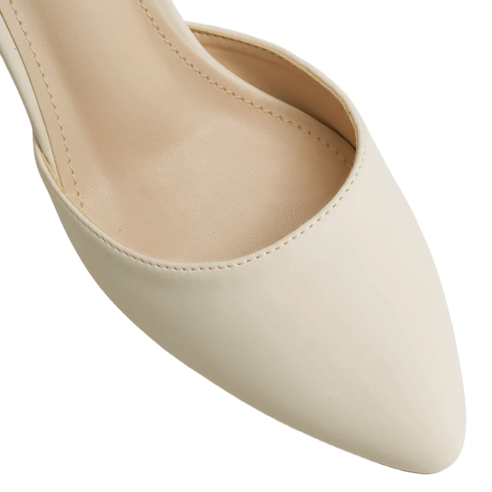 Comfortable Closed Toe Block Heels Pumps - Beige - Image 4