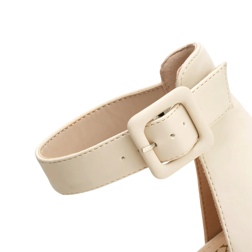 Comfortable Closed Toe Block Heels Pumps - Beige - Image 5
